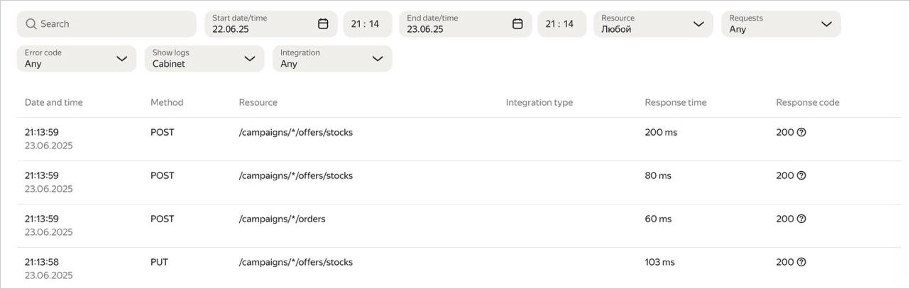 Screenshot of the log table