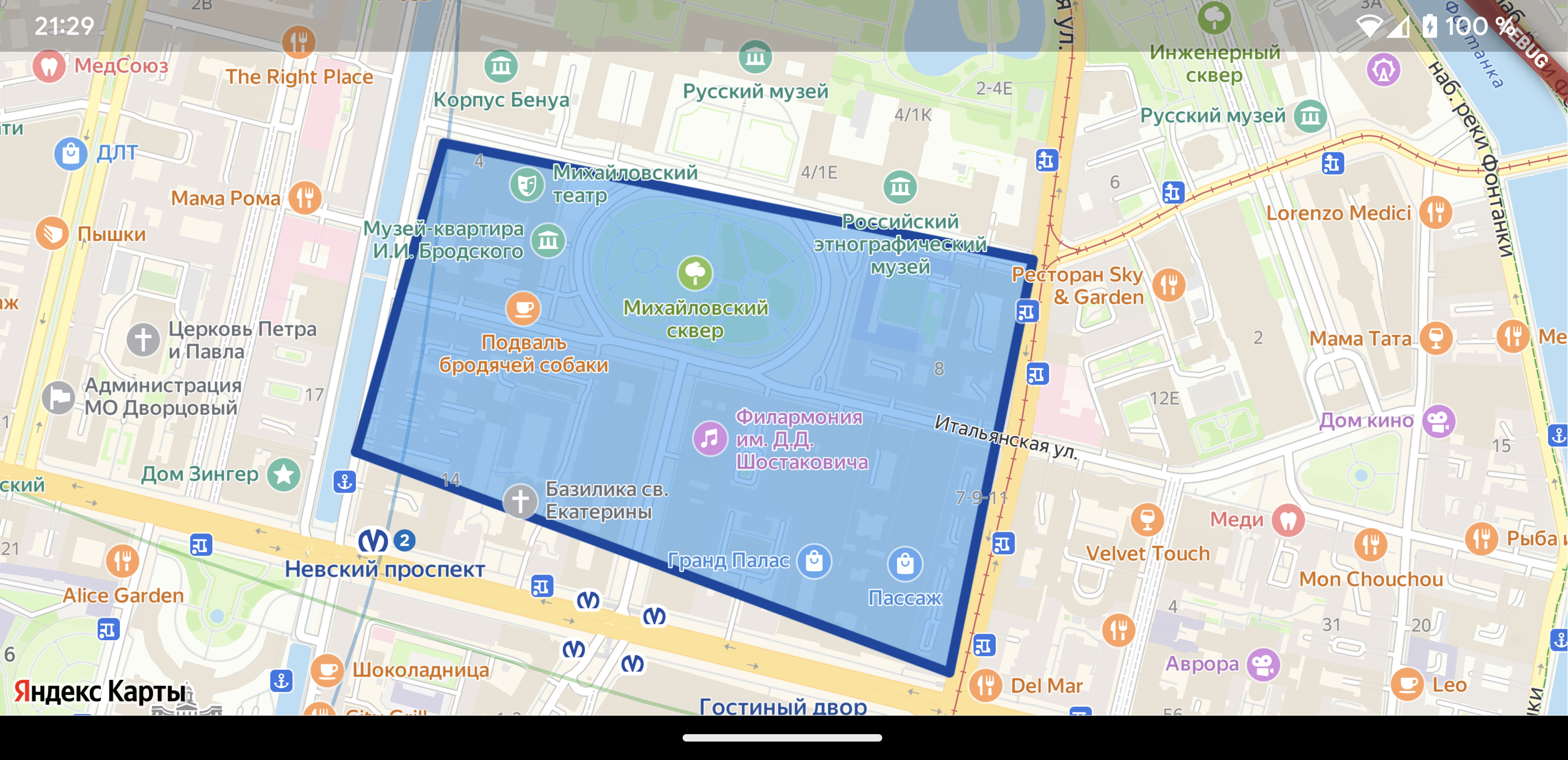 Карта с полигоном по умолчанию