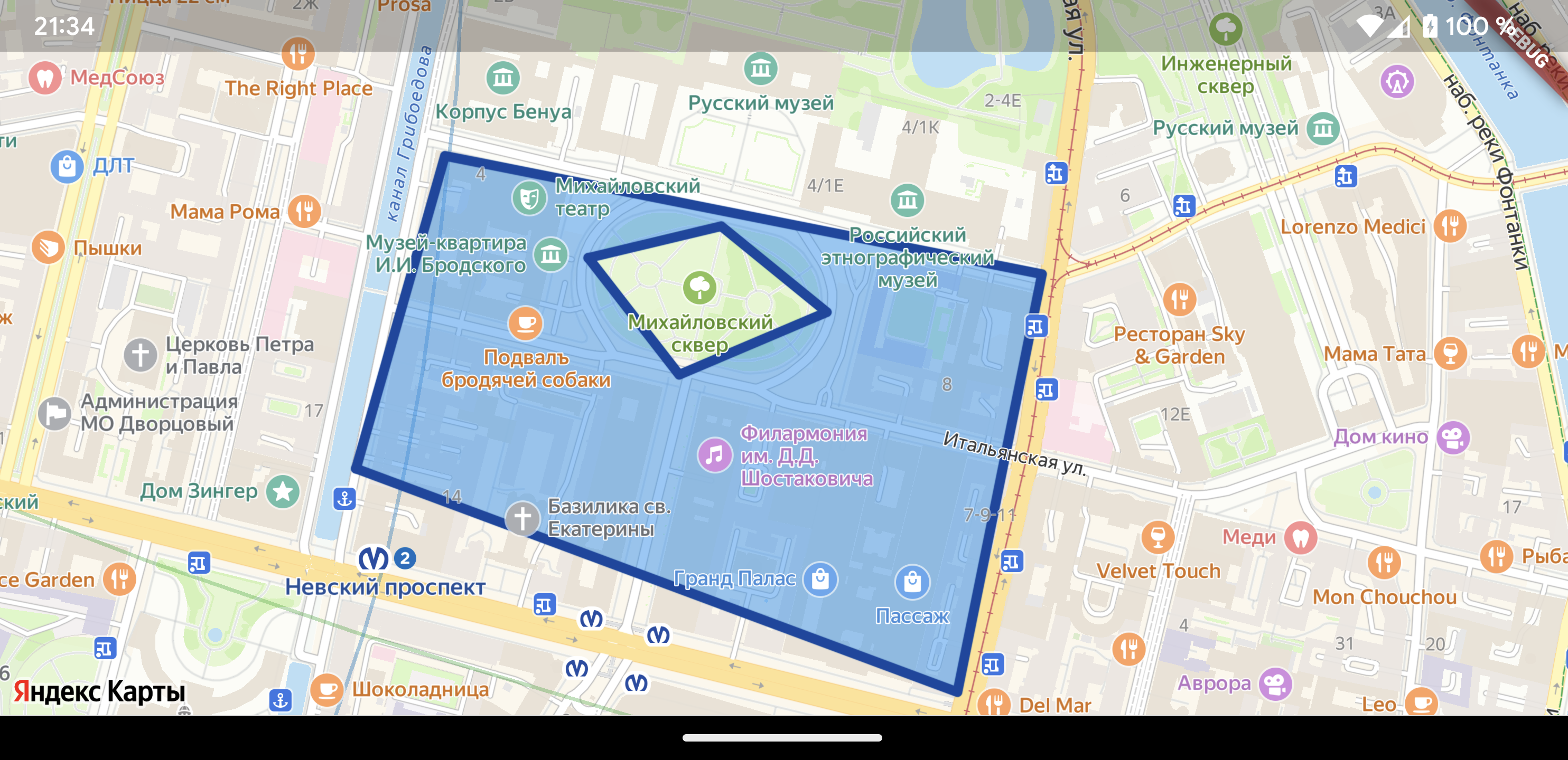 Карта с полигоном с использованием внутренних точек